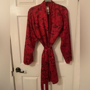 Red Robe With Black Roses - Size Large - Knee Length